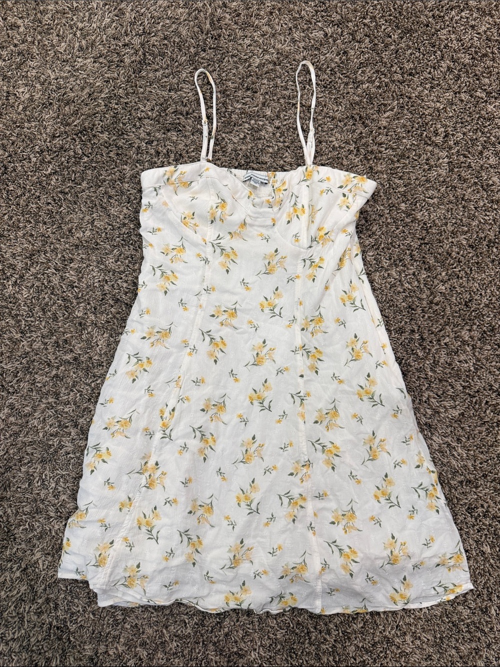 American Eagle Outfitters White Mini Dress with Yellow Floral Print
